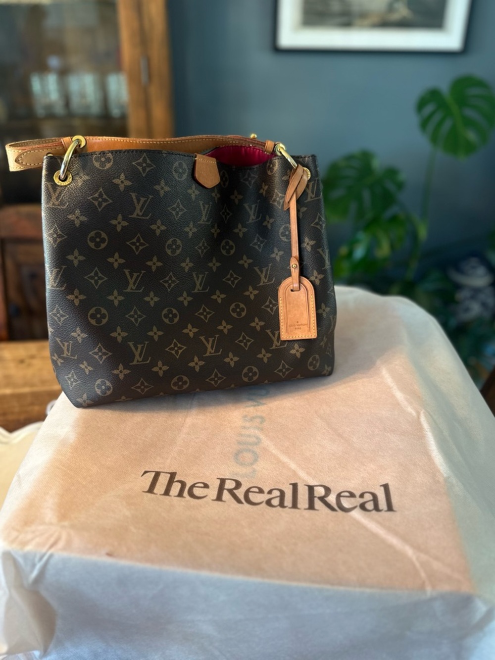 Louis Vuitton Brown Monogram Canvas Shoulder Bag with Fuchsia Interior - Picture 17 of 17